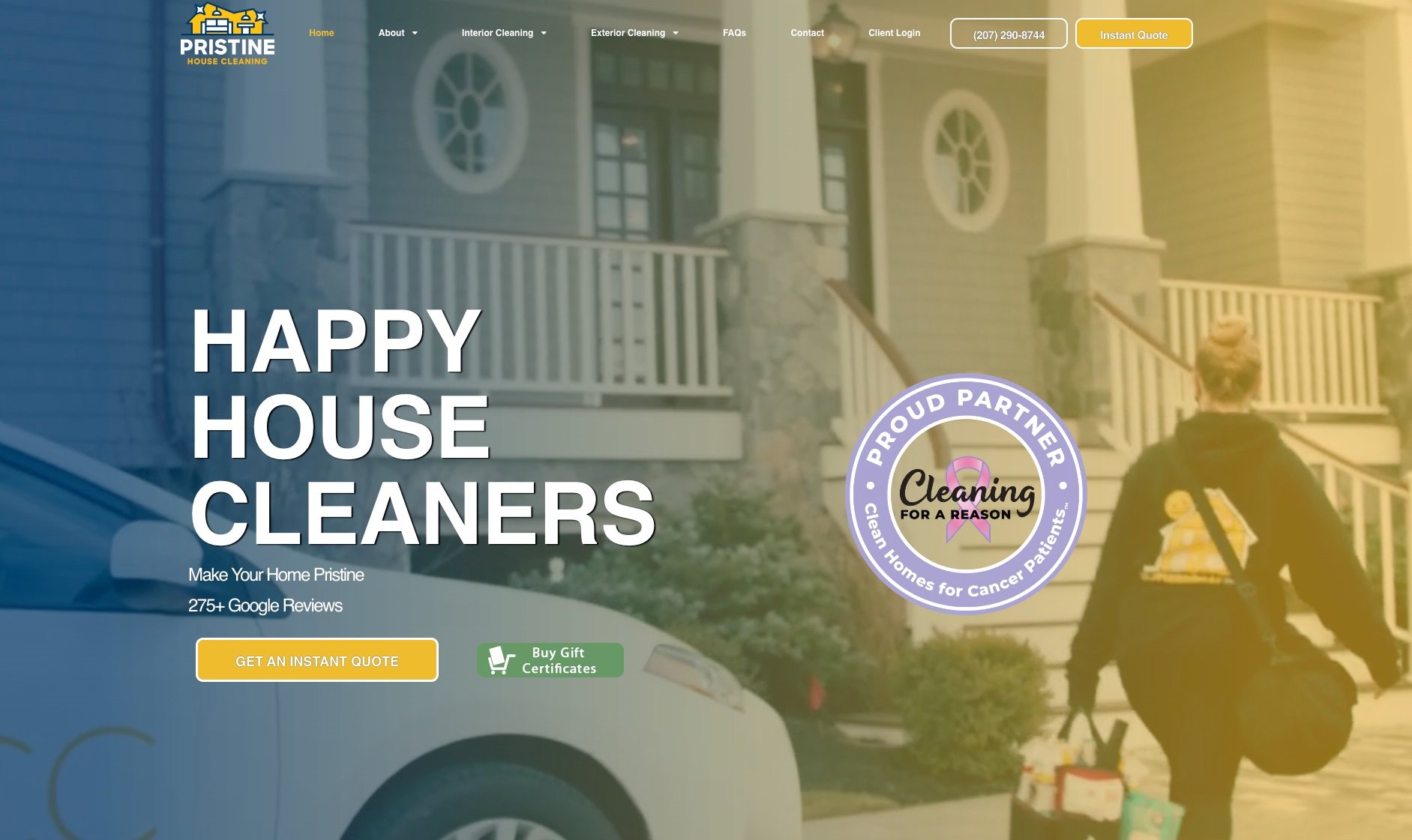 image of Pristine House Cleaning's website